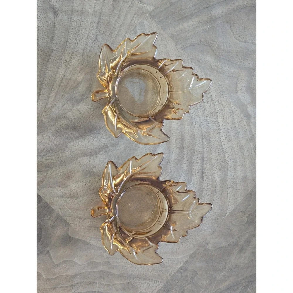 Orange Maple Leaf Tealight Candle Holders Set Of 2